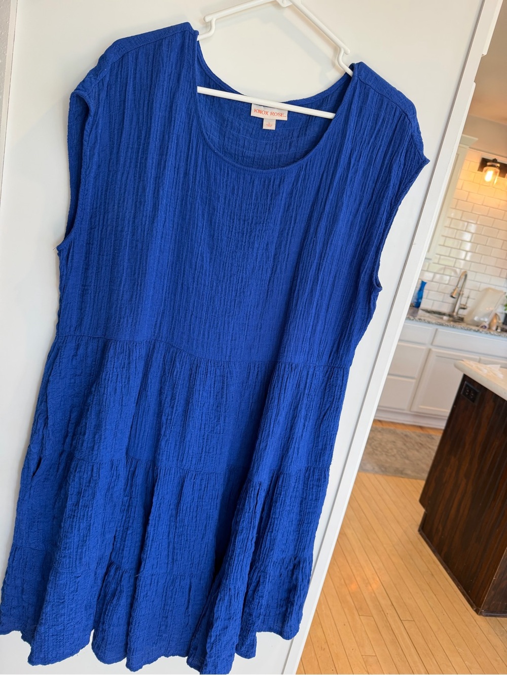 Knox Rose Women's Sz Lg Blue Tiered Sleeveless Dress